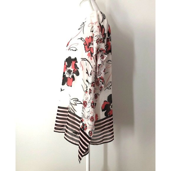 NWT Calvin Klein Chiffon Kaftan Blouse Size S White Floral Print Tunic Top - Picture 6 of 10